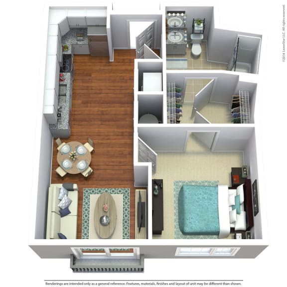 1 bedroom 1 bathroom Floorplan B at South 16 At The Bridges, Roanoke, 24016