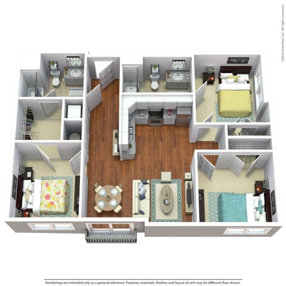 3 bedroom 2 bathroom Floorplan 3 bedroom 2 bathroom Floorplan at South 16 At The Bridges, Roanoke, VA, 24016