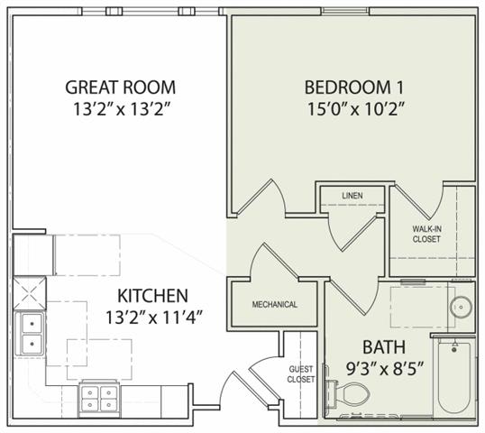 Floor Plan  1 Bedroom 1 Bathroom