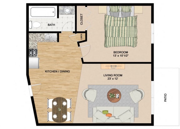 Floor Plan  Specious 1 Bedroom 1 Bathroom Floor Plan at Springtree Apartments, Middleton, 53562