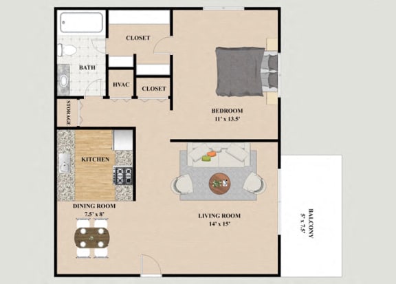 Floor Plan  Geneva 1 Bedroom 1 Bathroom Floor Plan at Chateau Knoll