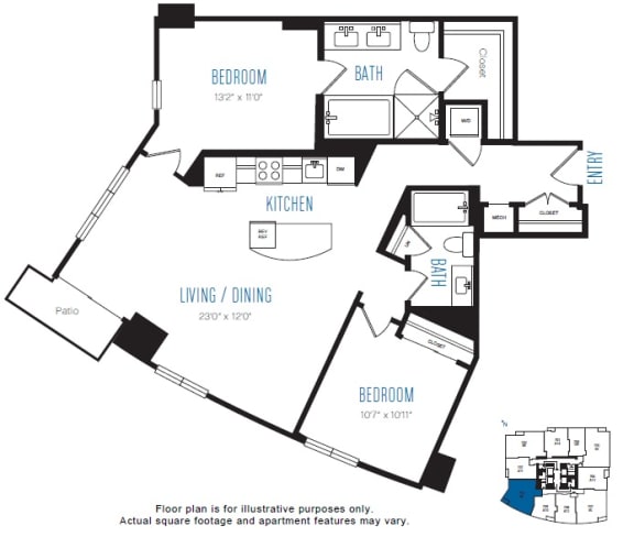 B2 2 Bed 2 Bath Floor Plan B2 2 Bed 2 Bath Floor Plan at Stratus, Seattle, WA