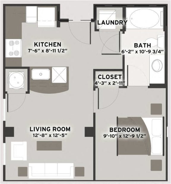 Floor Plan  1 Bed 1 Bath Floor Plan at Residences at The Streets of St. Charles, Missouri, 63303