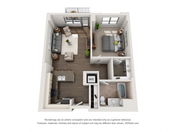 1 Bed 1 Bath Plan 1I Floor Plan 784 sq. ft. at The Madison at Racine, Chicago, IL, 60607