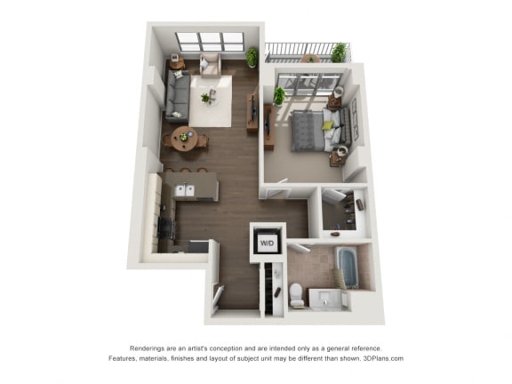 1 Bed 1 Bath Plan 1J Floor Plan at The Madison at Racine, Chicago
