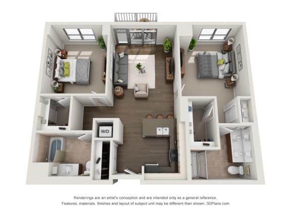 Floor Plan  2 Bed 2 Bath Plan2B Floor Plan 1,158 sq. ft. at The Madison at Racine, Chicago, IL
