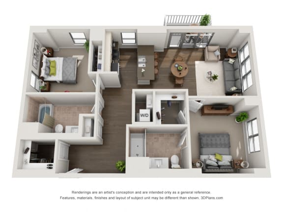 2 Bed 2 Bath Plan2D Floor Plan 1,190 sq. ft. at The Madison at Racine, Chicago, Illinois