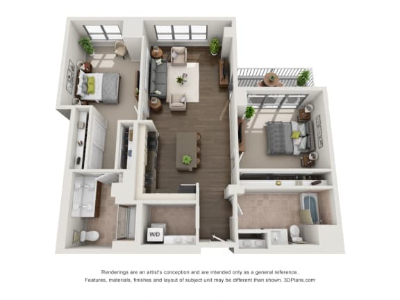 2 Bed 2 Bath Plan2I Floor Plan at The Madison at Racine, Chicago, IL, 60607