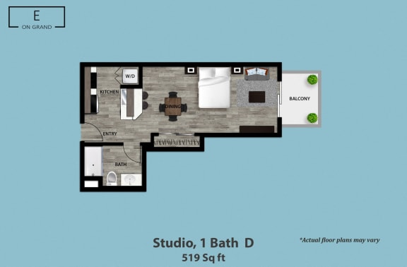 Floor Plan  Studio, 1 Bath D
