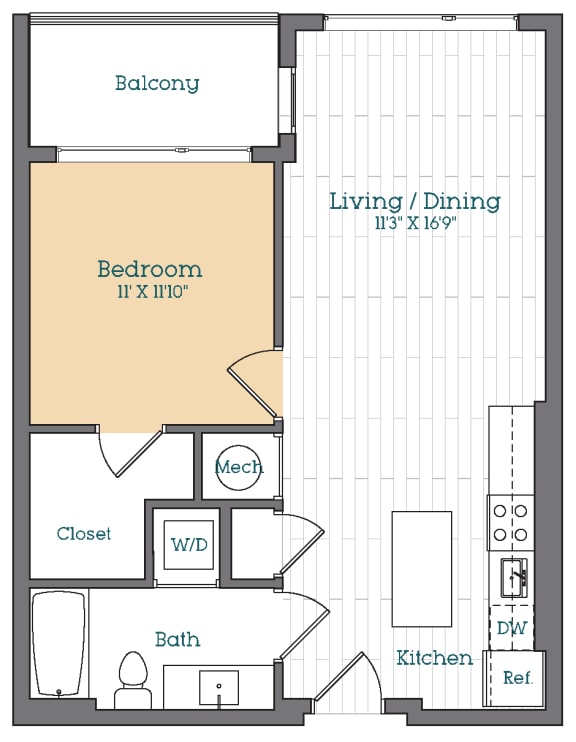  Floor Plan 1 Bed - 1 Bath | A01