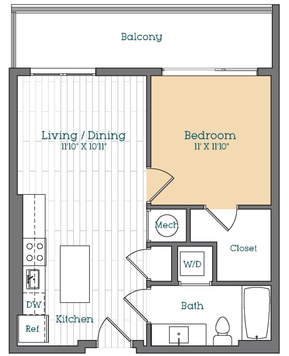  Floor Plan 1 Bed - 1 Bath | A01A
