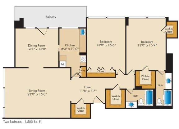 Floor Plan 2 Bedroom - 2 Bath | B02