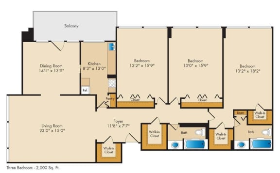 Floor Plan 3 Bedroom - 2 Bath | C01