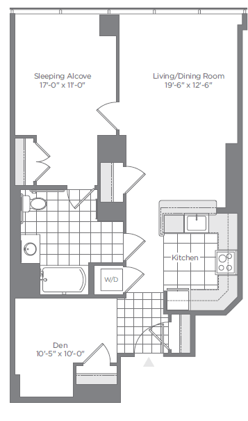 Floor Plan  1 Bed - 1 Bath | AD01A
