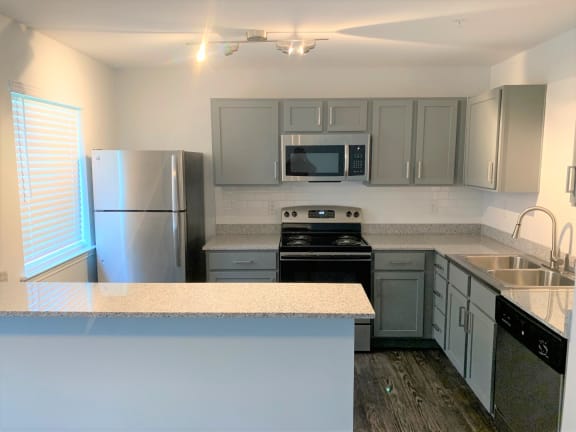 Kitchen with Stainless Steel Appliances at Water Ridge Apartments, CLEAR Property Management, Texas, 75061