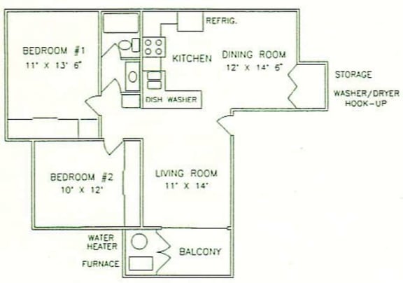 2 Bedroom Floor Plan at Costa Mesa Family Village, Costa Mesa, CA