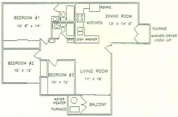 Floor Plan  3 Bedroom Floor Plan at Costa Mesa Family Village, Costa Mesa, California