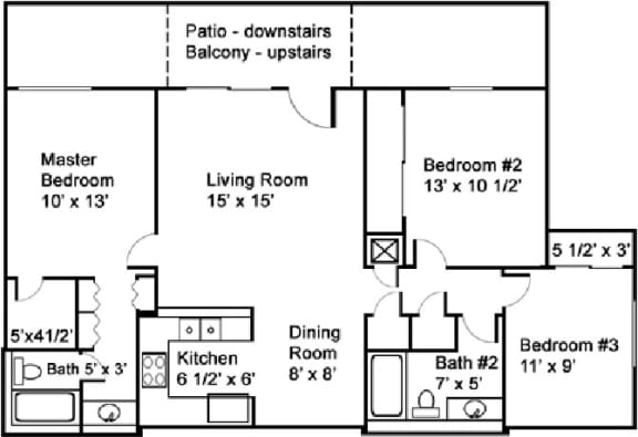 Floor Plan Three Bedroom Two Bath
