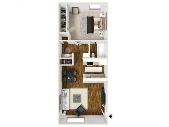 Pasilla 1 Bedroom 1 Bath 640 sq.ft. Floorplan at Eagle Point Apartments, Albuquerque, NM