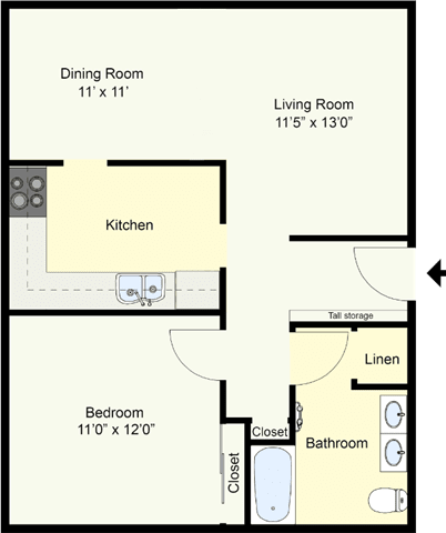 Floor Plan AUSTIN &#x2013; ONE BEDROOM ONE BATH