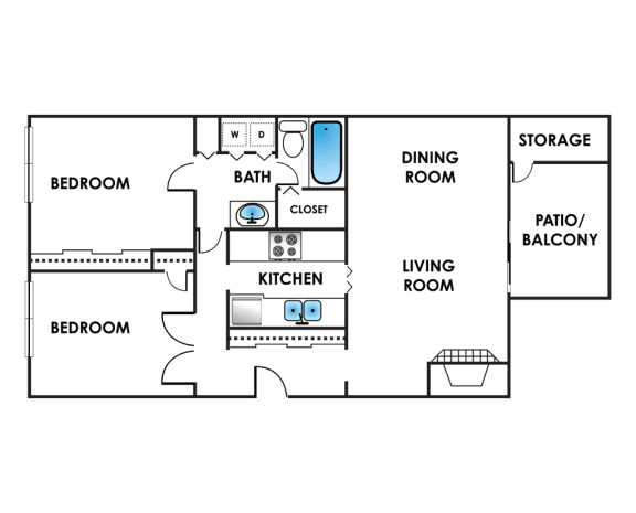 2 Bedroom Sq.Ft.: 1,054 Floor Plan at Bonterra Lakeside Apartments, Colorado Springs