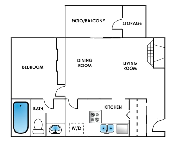 Floor Plan  One Bedroom Sq.Ft.: 880 Floor Plan at Bonterra Lakeside Apartments, Colorado Springs, Colorado