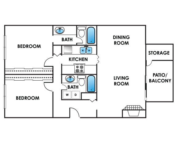 2 bedroom 2 bathroom  Sq.Ft.: 1,169 Floor plan at Bonterra Lakeside Apartments, Colorado