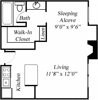 STUDIO Floorplan at Twenty 2 Eleven Apartments