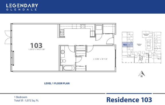 Legendary Glendale Floor Plan 103 Floor Plan 103 in Legendary Glendale Luxury Apartment Community, 91203