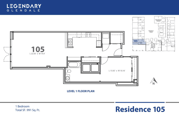 Legendary Glendale Floor Plan 105 Floor Plan 105 in Legendary Glendale, Modern Apartments in Glendale, 300 N Central Ave