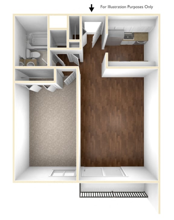 1 Bedroom floor plan at Stratton Hill Park Apartments in Worcester, MA
