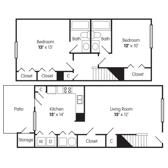  Floor Plan 2 Bedroom Townhome
