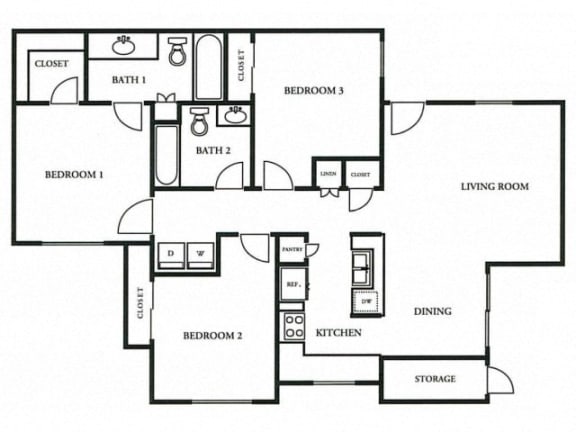 Three Bedroom Floorplan at The Colony Apartments, Casa Grande, Arizona