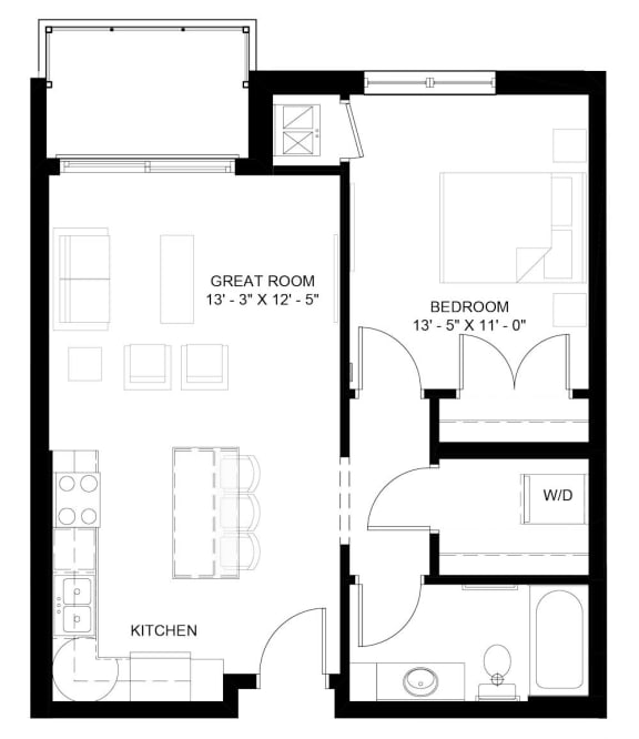 Floor Plan  The Rainier 1-bedroom floor plan
