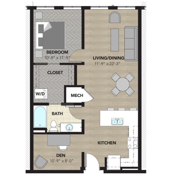 Floor Plan  1 Bedroom Den B