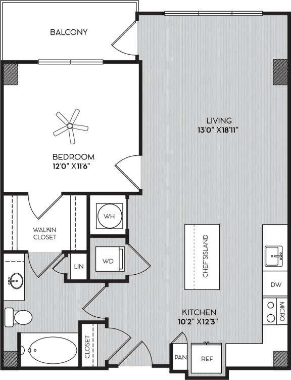 Floor Plan  A1a One Bedroom Floor Plan with Balcony at Apartments in Vinings