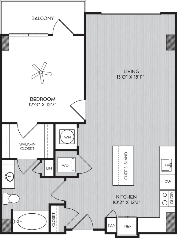 Floor Plan  A1b One Bedroom Floor Plan with Balcony at Apartments in Vinings