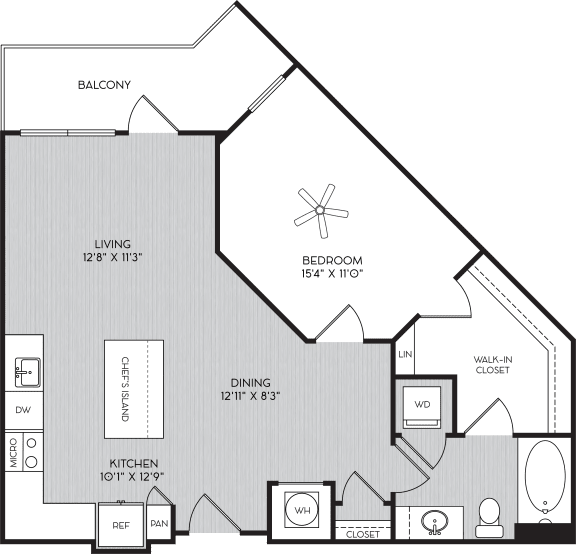 Floor Plan  A4 One Bedroom Floor Plan with Balconyat Apartments in Vinings