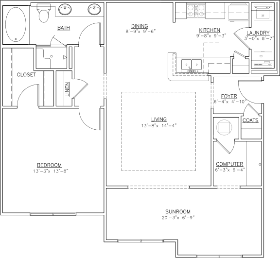 1075 Square-Foot Tasman SR Floor Plan at Greystone Pointe, Knoxville, TN, 37932