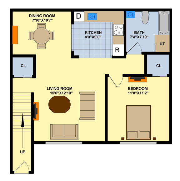 Floor Plan  One Bedroom (Upstairs Bldg. 1 &amp; 2)