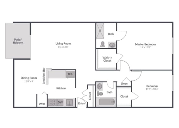 2 Bedroom 2 Bath Floor Plan at The Brook at Columbia, Columbia, MD