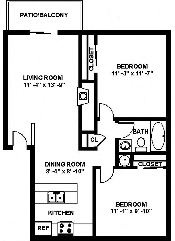 B1 2 bedroom 2 bathroom Floor plan at Copper Ridge Apartments, Washington, 98055