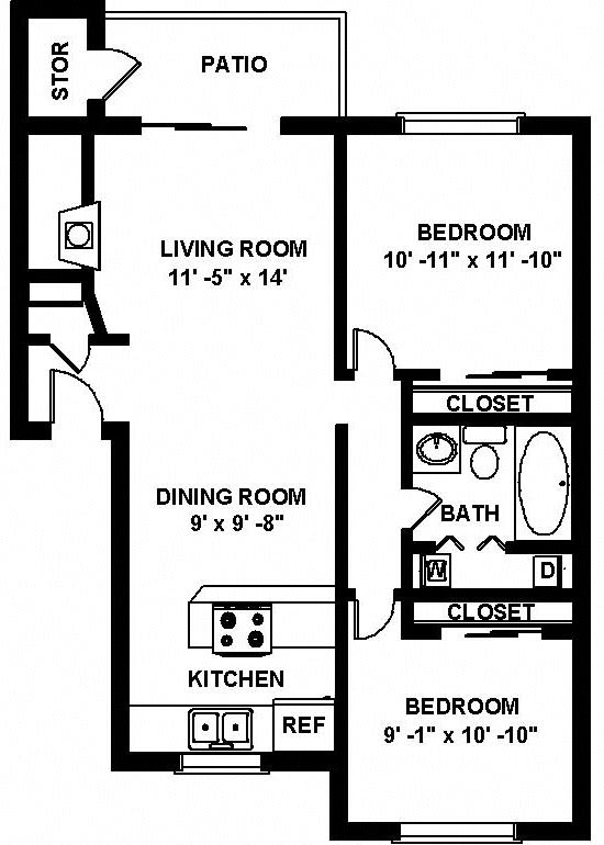 B2 2 bedroom 2 bathroom Floor plan at Copper Ridge Apartments, Renton, Washington