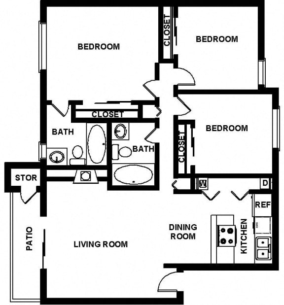 C1 3 bedroom 2 bathrom Floor plan C1 3 bedroom 2 bathrom Floor plan at Copper Ridge Apartments, 4600 Davis Avenue S