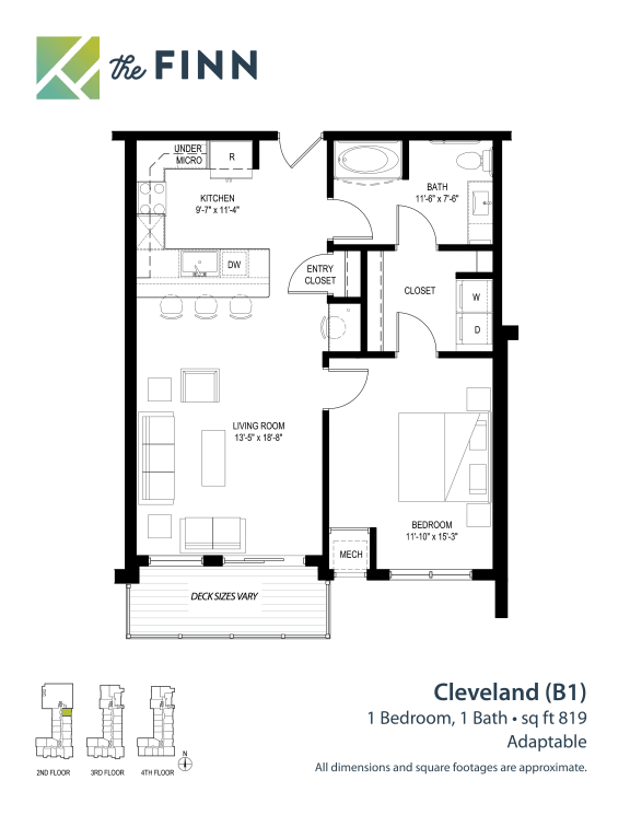 1 bedroom 1 bathroom Floor plan A 1 bedroom 1 bathroom Floor plan A at The Finn Apartments, Minnesota, 55116