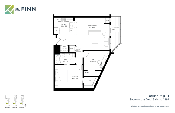 Floor Plan  1 bedroom 1 bathroom Floor plan C  at The Finn Apartments, Minnesota