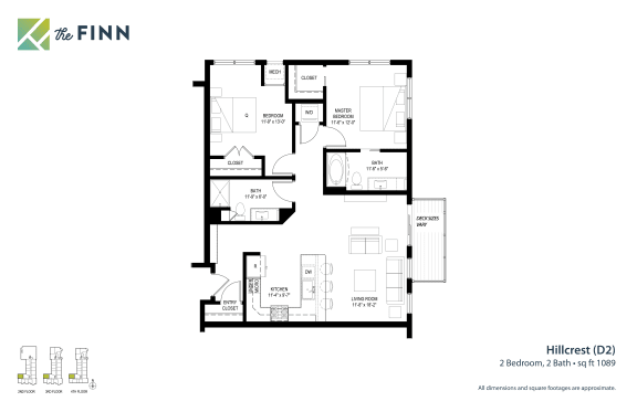 2 bedroom 2 bathroom Floor plan A 2 bedroom 2 bathroom Floor plan A at The Finn Apartments, St. Paul, MN 55116