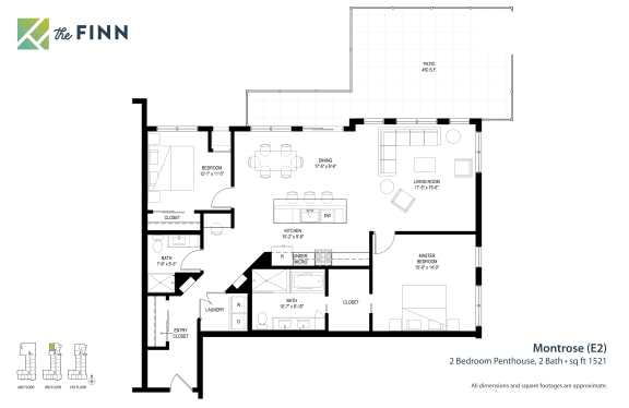 2 bedroom 2 bathroom Floor plan E at The Finn Apartments, Minnesota