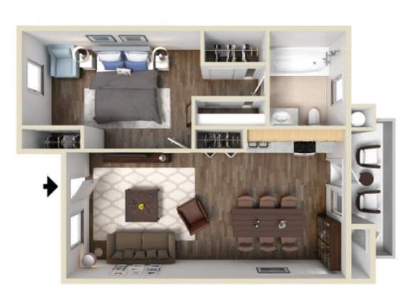 Floor Plan  One Bed Floor Plan 1900 South Campus Ave Ontario, Ca Apartment homes l The Casitas Apartments