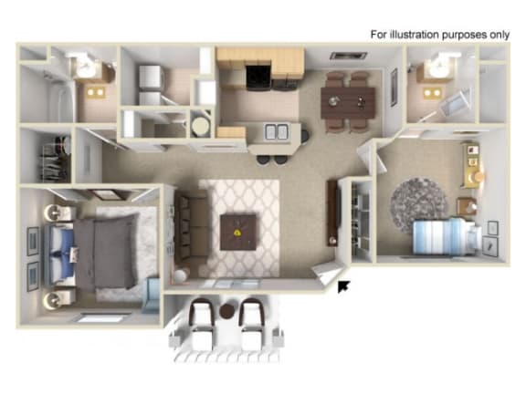 two bedroom Floor Plan l Villas at D&#x27;Andrea Apartments in Sparks NV